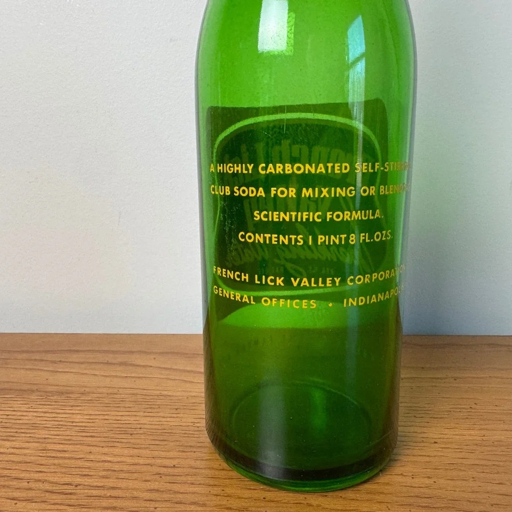 Vintage French Lick Valley Sparkling Water Green Glass‎ Bottle 1 Pint 8 Oz ACL